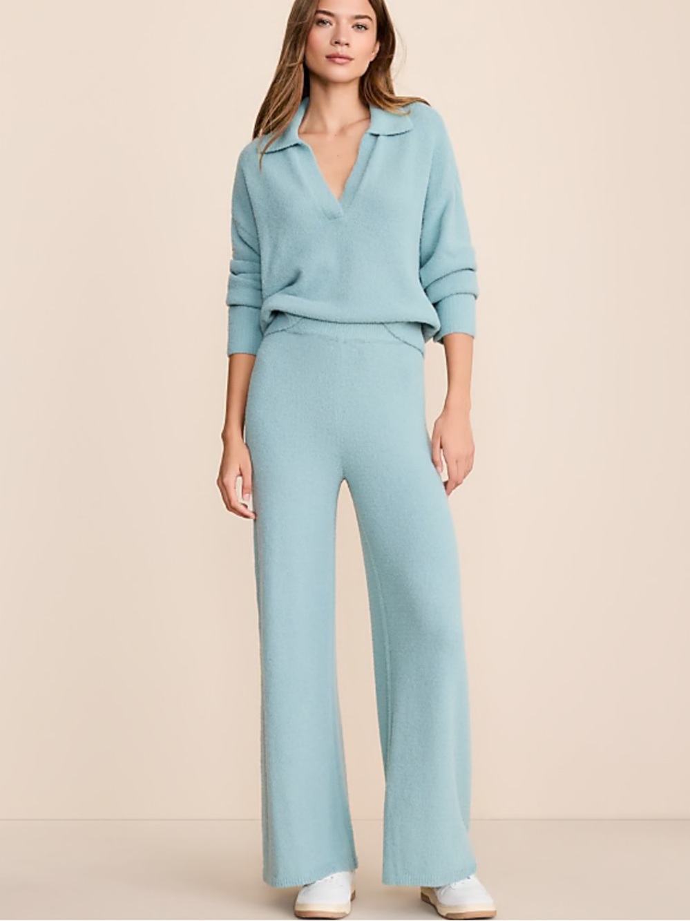 Grey Blue Knit Loungewear Set - Cozy Ribbed Loft set